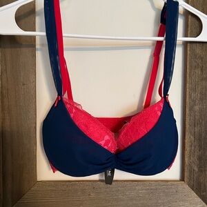 Pink and Blue Underwire Bra with Wide Straps